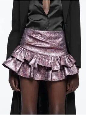 Zara Iridescent Plum Ruffle Mini Skort